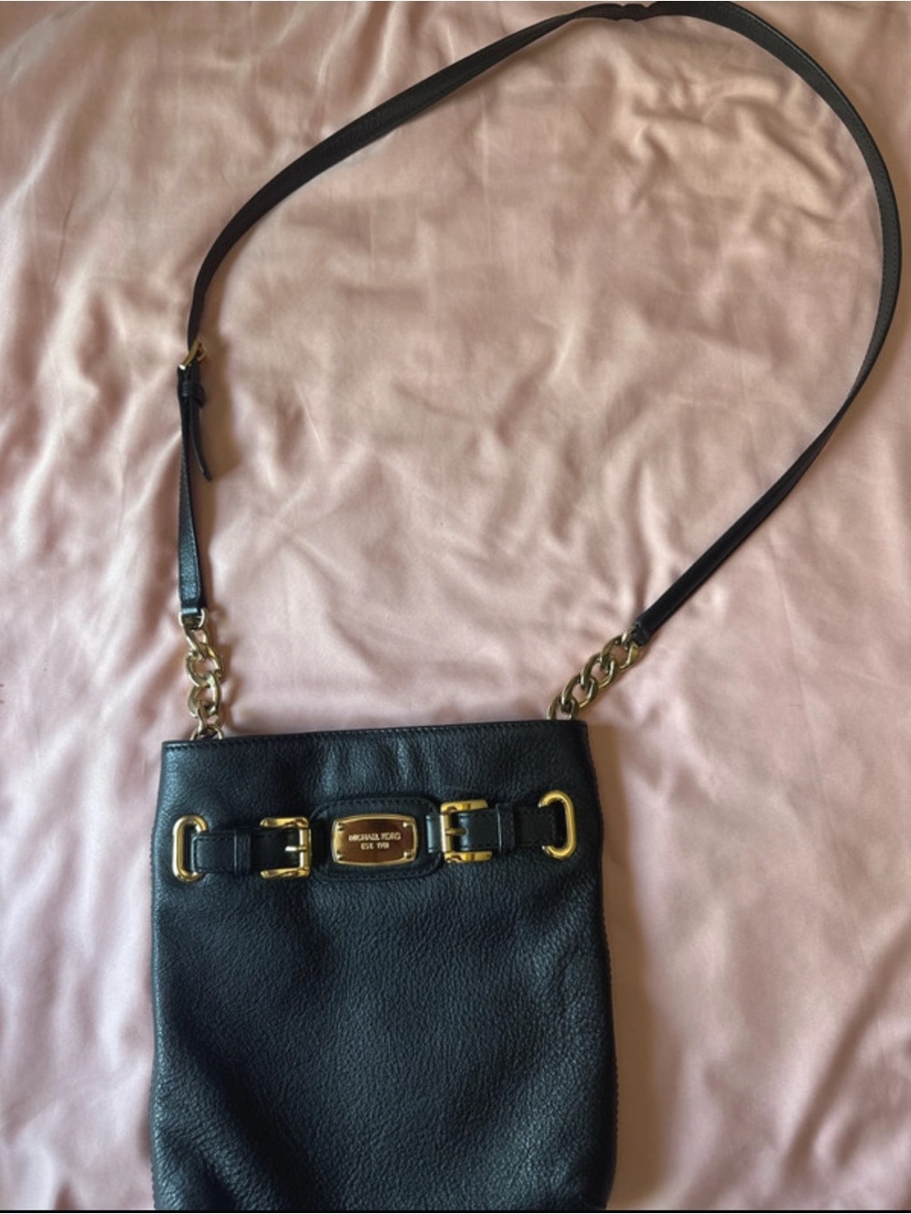 Michael Kors Hamilton Pebble Leather Crossbody with Gold Hardware Plaque